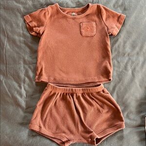 Rust Ribbed Baby Shorts Set